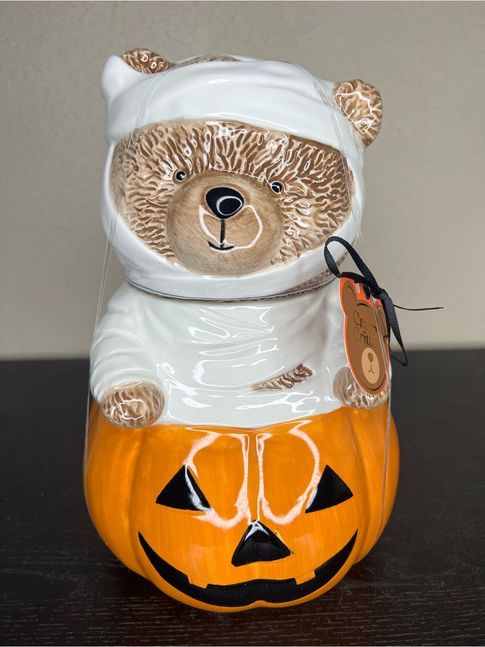 NEW Creepy Critters Halloween Mummy Bear in Pumpkin Cookie Jar